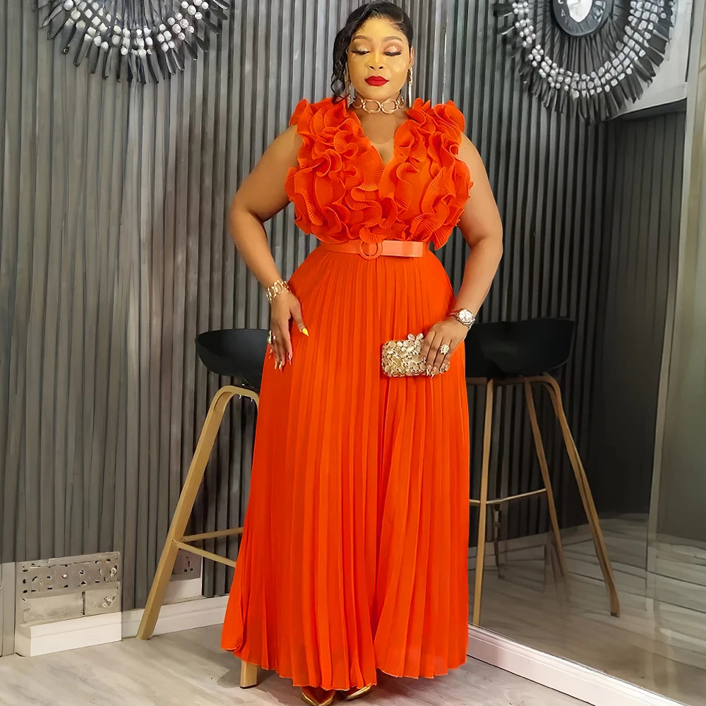 Elegant African Dresses for Women 2025 New Fashion Sleeveless Chiffon Maxi Robe Plus Size Christmas Evening Party Long Dress